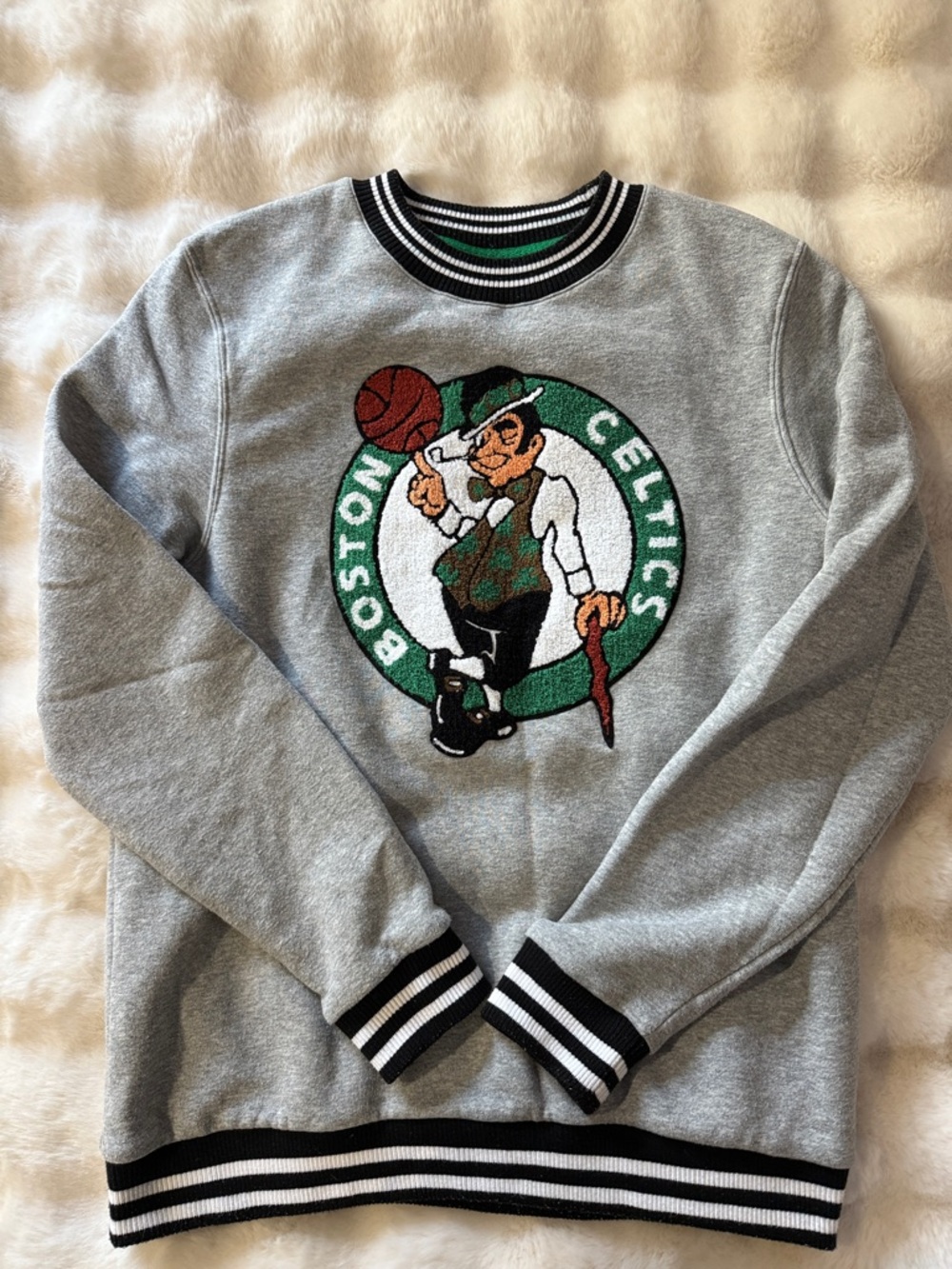 Boston Celtics Grey Crewneck Sweatshirt with Embroidered Logo